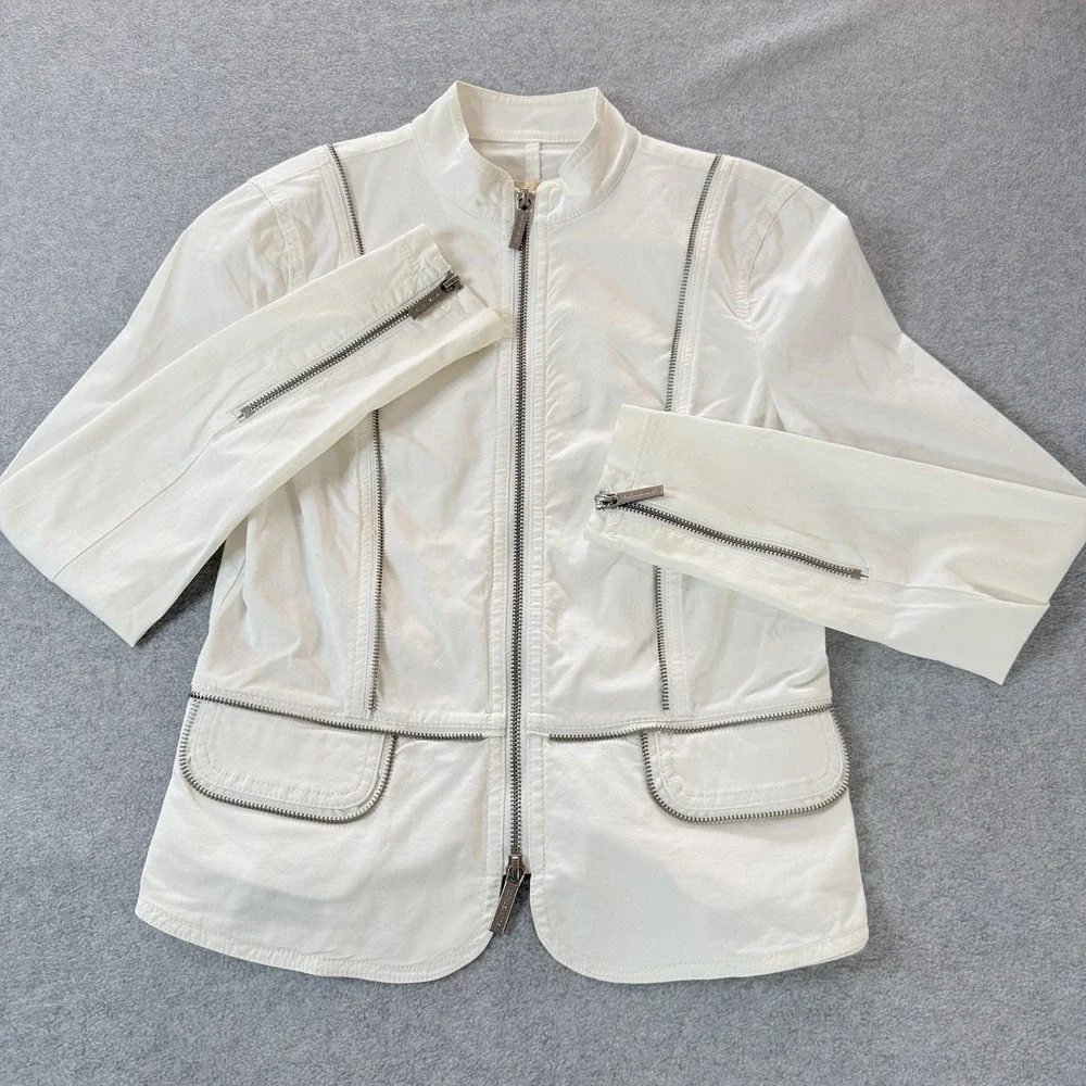 Michael Kors White Utility Jacket‎ Women's Size 4 Zip Front Cotton Stretch